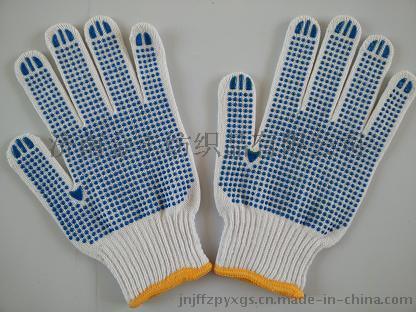 漂白蓝点点650克棉纱PVC点塑手套（电脑机生产）