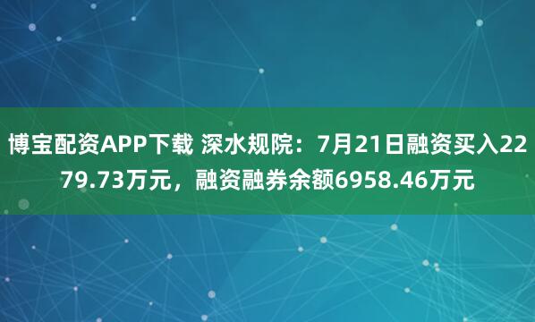 博宝配资APP下载 深水规院：7月21日融资买入2279.73万元，融资融券余额6958.46万元