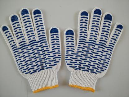 漂白兰波点630克棉纱PVC点塑手套（电脑机生产）